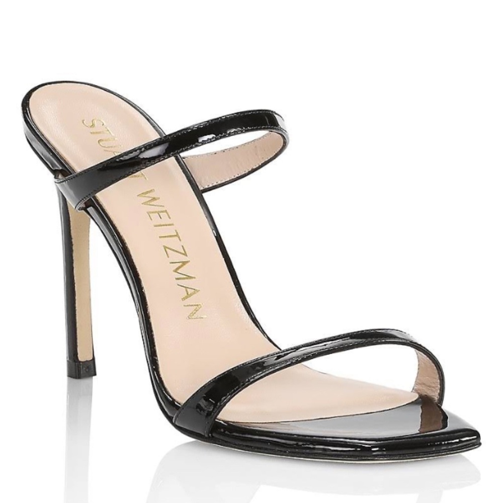 STUART WEITZMAN Aleena 100 Sandal Black Patent Leather Size 8.5 LIKE NEW